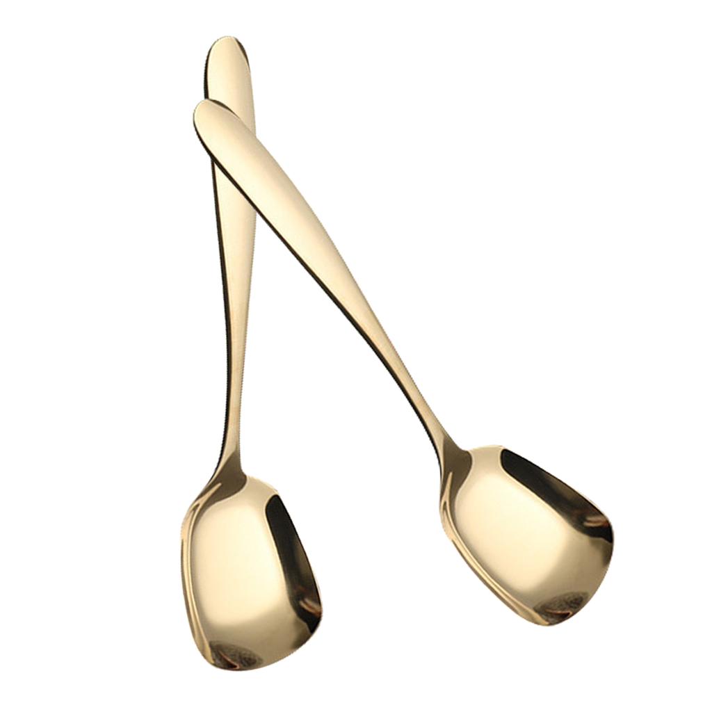 Набор из 2 современных ложек из нержавеющей стали с квадратной головкой, идеально подходящих для повседневных приемов пищи и особых случаев. Легко чистить