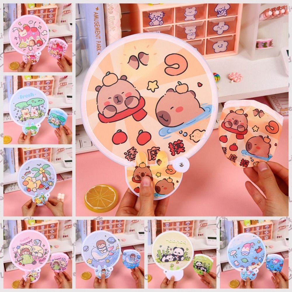 Cartoon Group Fan Round Pocket Fan Mini Portable Fan Folding Fan  for Beach