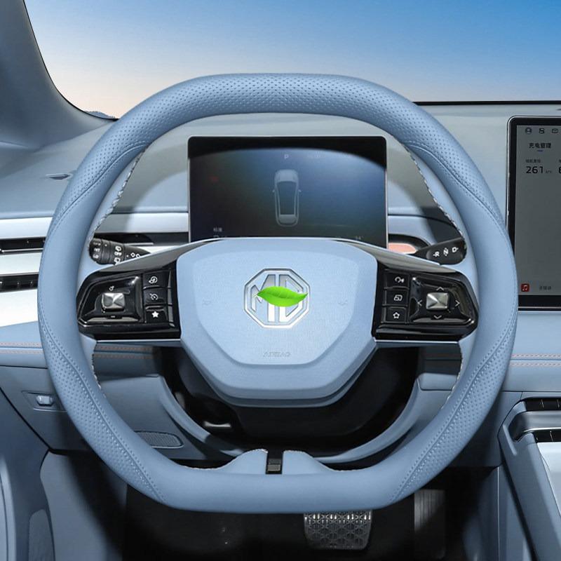 Car Steering Wheel Protector Nappa Leather Cover for MG MG4 Mulan 2026 Non-Slip Electric Vehicle Steering Wheel Pad Accessories