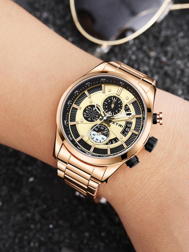 Модные деловые мужские часы Кварцевые часы Хронограф Водонепроницаемые наручные часы Мужские часы с большим циферблатом Повседневные часы Аналоговые мужские часы с календарем