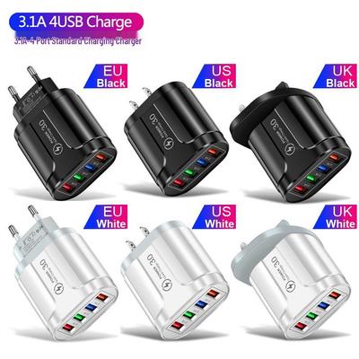 4-портовое USB-зарядное устройство для мобильных телефонов 3А со светодиодной подсветкой - Штекер EU/US/UK