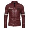 New Leather Jacket for Men In Autumn, Stand Collar, Color Matching, Slim Fit, Velvet Zipper, Fashionable Casual Leather Jacket for Men
