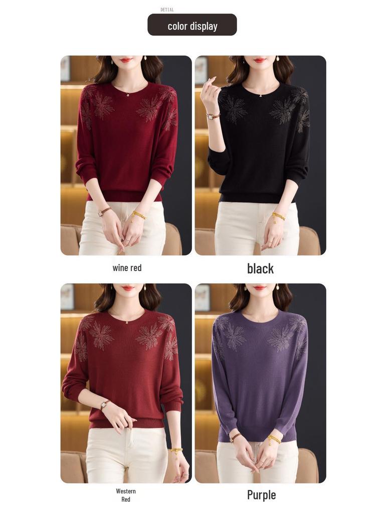 Благородные свитера больших размеров на весну и осень для женщин среднего и пожилого возраста - Новинка 2025 года, приталенная базовая рубашка, скрывающая живот