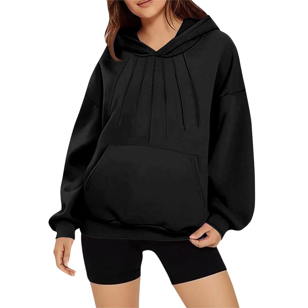 Женская модная и удобная толстовка с длинными рукавами однотонной расцветки