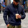 Men’s Autumn/Winter Retro Casual Loose-Fit Comfortable Half-Zip Fleece-Lined Plain Sweatshirt
