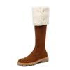 Flock Autumn Winter Shoes Low Heels Riding Boots Round Toe Keep Warm Over-the-knee Boots