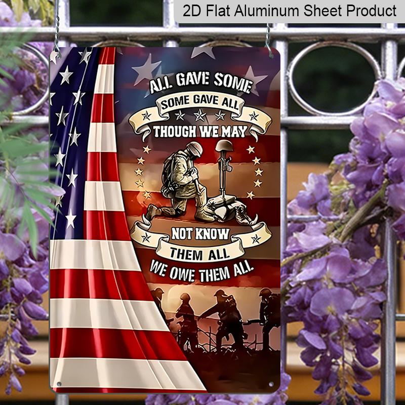 2D Flat Veteran Memorial Metal Sign, "All Gave Some Some Gave All" Quote, 8×12 Inch Aluminum Wall Art, Patriotic Veteran Tribute Design, Durable