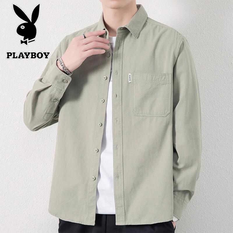 PLAYBOY Мужская повседневная рубашка с длинным рукавом без глажки
