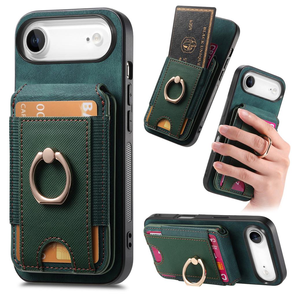 For iPhone Air Case Compatible with MagSafe Leather Back Cover with Detachable Card Holder Kickstand