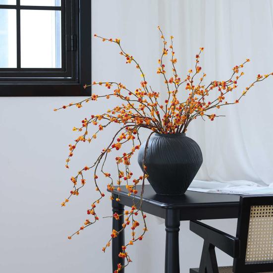 Искусственная ветка хурмы Реалистичная осенняя искусственная веточка стебель с листьями и плодами хурмы для дома, офиса, свадьбы, наполнитель для вазы, центральный элемент стола