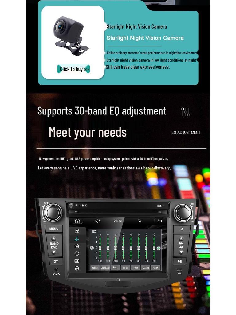 Compatible with 07-12 Toyota RAV4: Navigation Console with Wireless CarPlay, Bluetooth, and DVD Player.