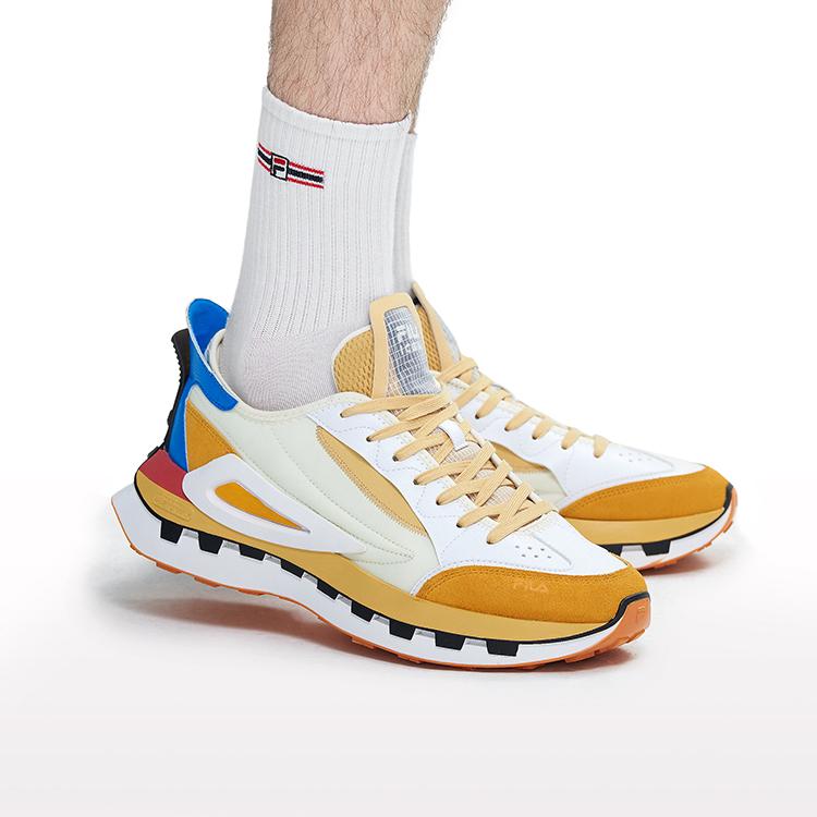 Fila KM Ткань Синтетическая кожа Нейлон Замша Спортивные Низкие Повседневные Кроссовки Мужские кремовый Золотисто-желтый F12M233113FCW