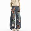 Джинсы клеш JYL мужские синие с жаккардовым узором нишевые американские хай-стрит узкие прямые джинсовые