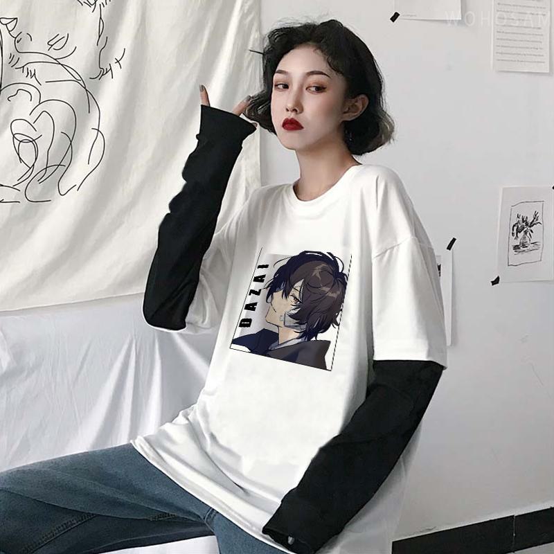 Футболка с аниме Bungou Stray Dogs Harajuku, крутая футболка с мангой Осаму Дадзай, хип-хоп, мужская футболка большого размера с длинными рукавами, летняя футболка в полоску