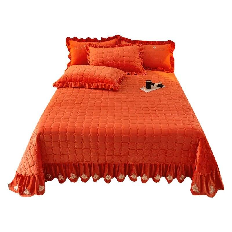 Плотное бархатное покрывало и наволочка, двойное покрывало Queen King, стеганая мягкая простыня, юбка с рюшами и вышивкой