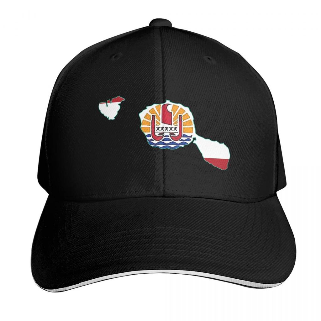 Tahiti Map with Tahitian Flag Baseball Cap Streetwear Golf Wear Bobble Hat designer cap Unisexs Baseball Womens