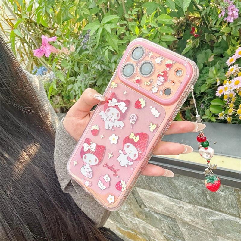 Hello Kitty My Melody Cherry Strawberry Clear Phone Case For iPhone 15 16 17 Pro Max INS Cute Large Window Shockproof Cover