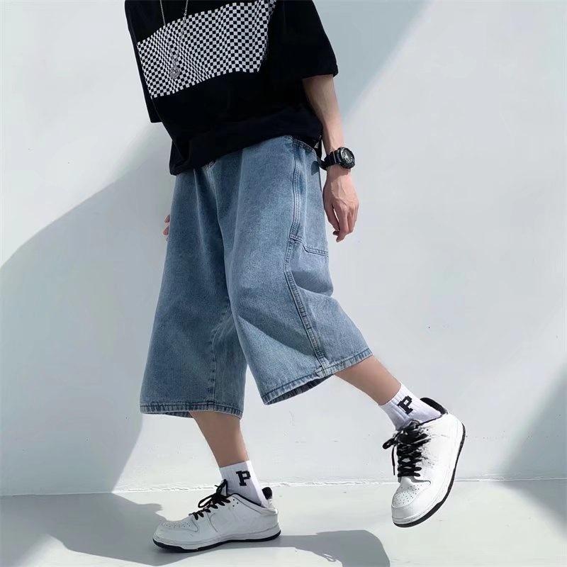 Брюки-карго с несколькими карманами. Летние короткие джинсы. Бриджи. Уличная одежда в стиле хип-хоп. Мешковатые джинсовые шорты. Повседневные широкие брюки-капри.