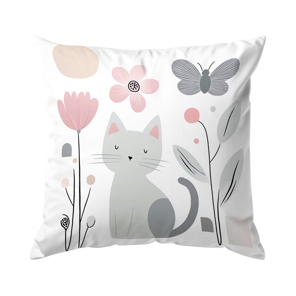 Geometric Cat Cushion Pillowcase Printed Polyester 45X45Cm Throw Pillowcover Decorative Sofa Cushion Pillowslip Home Decor