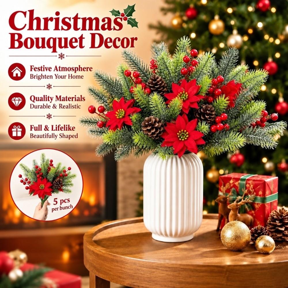 5Pcs Handcraft Artificial Christmas Pine Realistic Christmas Pine Branch Floral Stems