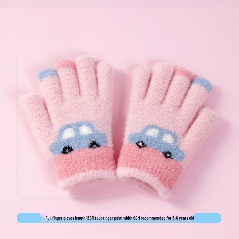 Kids' Winter Cartoon Plush Five-Finger Gloves - Warm, Anti-Freeze, for Boys & Girls, Medium To Large