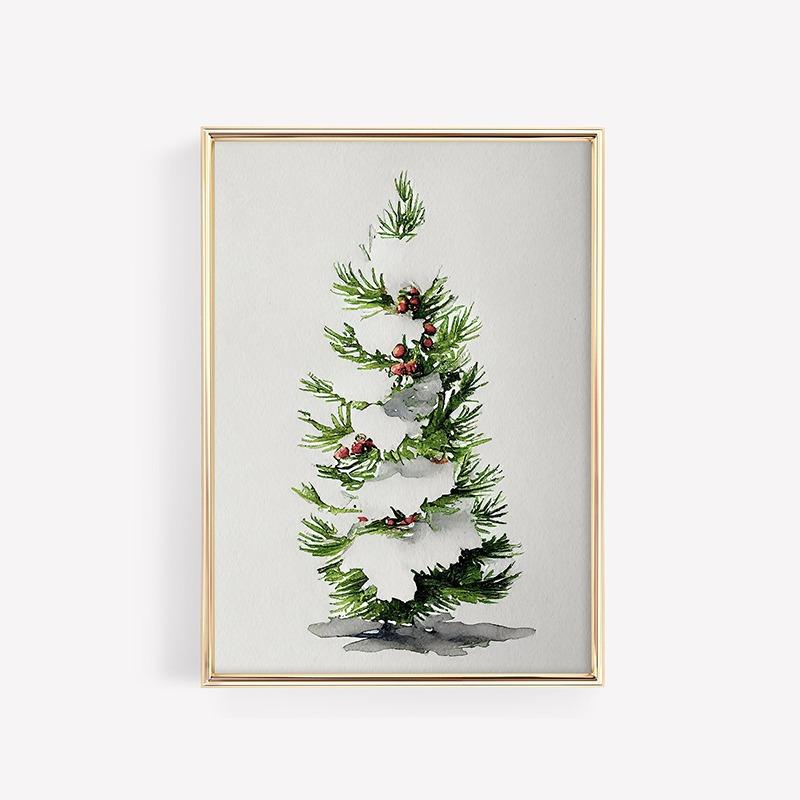 Watercolor Christmas Tree Snowscape Posters and Prints Canvas Printing Retro Wall Art Picture for Living Room Home Decor Gifts