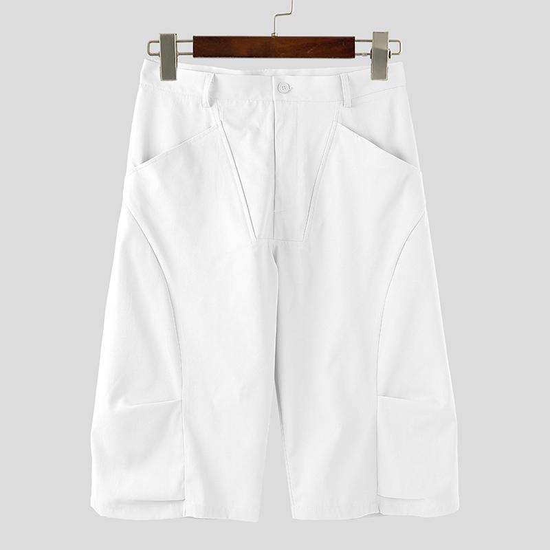 INCERUN Мужские брюки-капри на молнии с карманами на талии, повседневные свободные укороченные