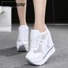 NEW Classic Women Mesh Platform Sneakers White Shoes 10CM High Heel Wedges Outdoor Breathable Casual Shoes Autumn Round Toe 2024