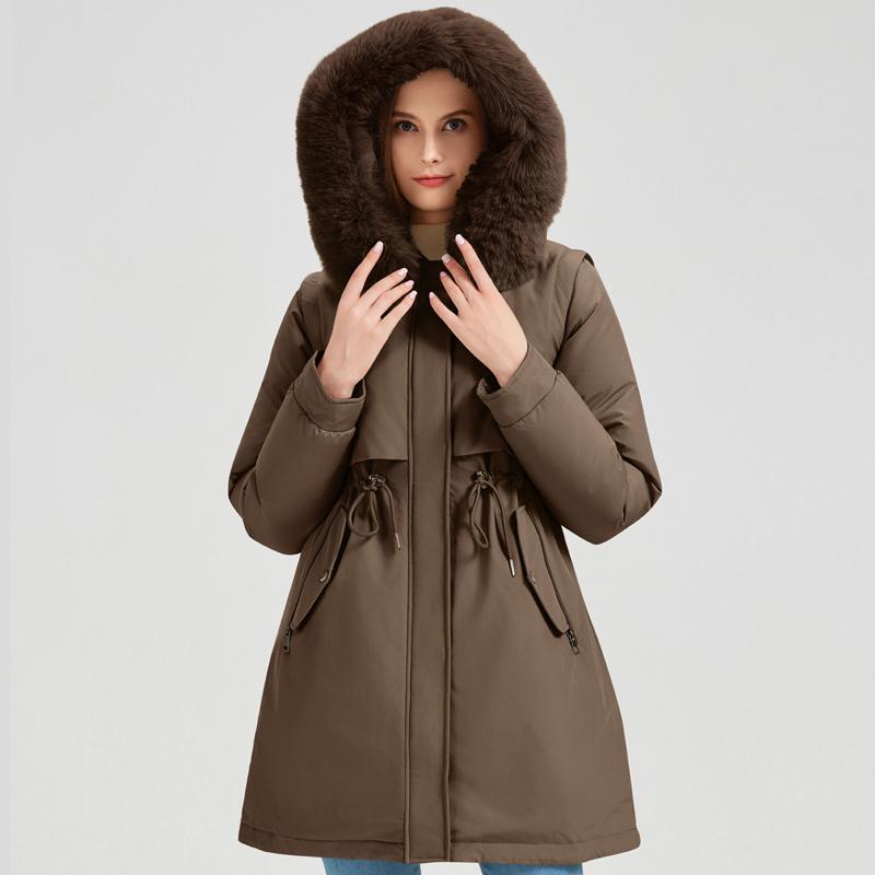 Fashion Winter Coat Female Long Parkas Hooded Detachable Sleeves Faux Fur Collar Thick Warm Women's Jackets