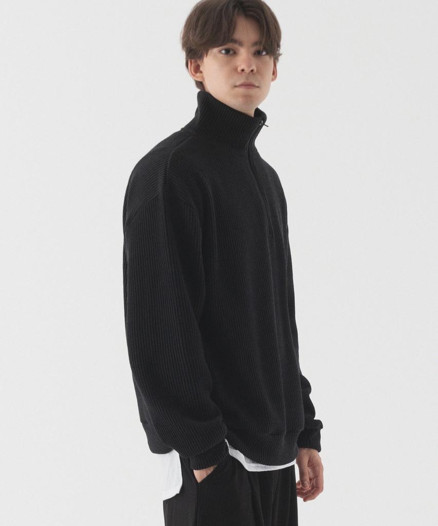 PIANER Comfortable Oversized Half-Zip Collared Knit (Black)