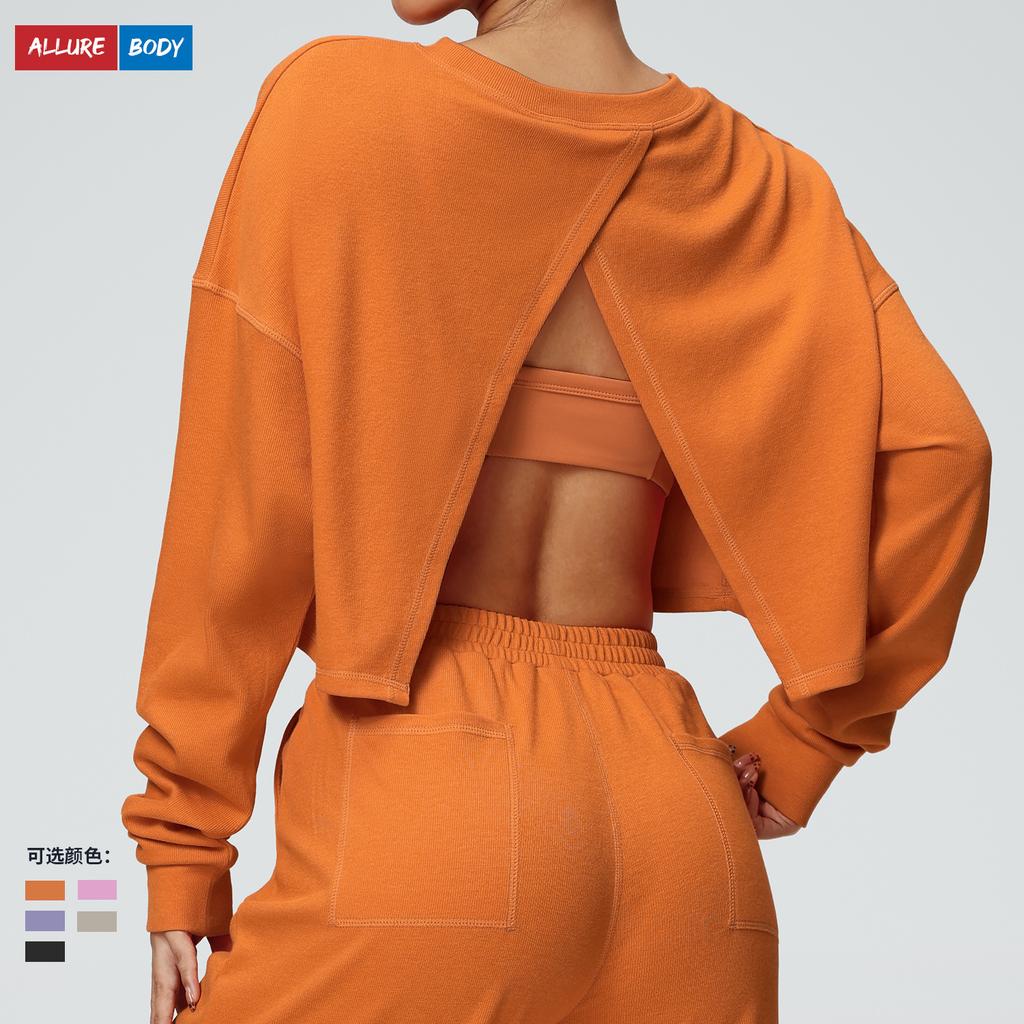 Новая повседневная толстовка с круглым вырезом, спортивные шорты для бега, свободная и модная футболка с длинным рукавом, фитнес-топ для женщин