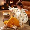 Women's Long-sleeved Flannel Pajamas Set Spring Autumn Cartoon Sleepwear Thickened Warm Printing Plush Cute Sleeping Suit Set
