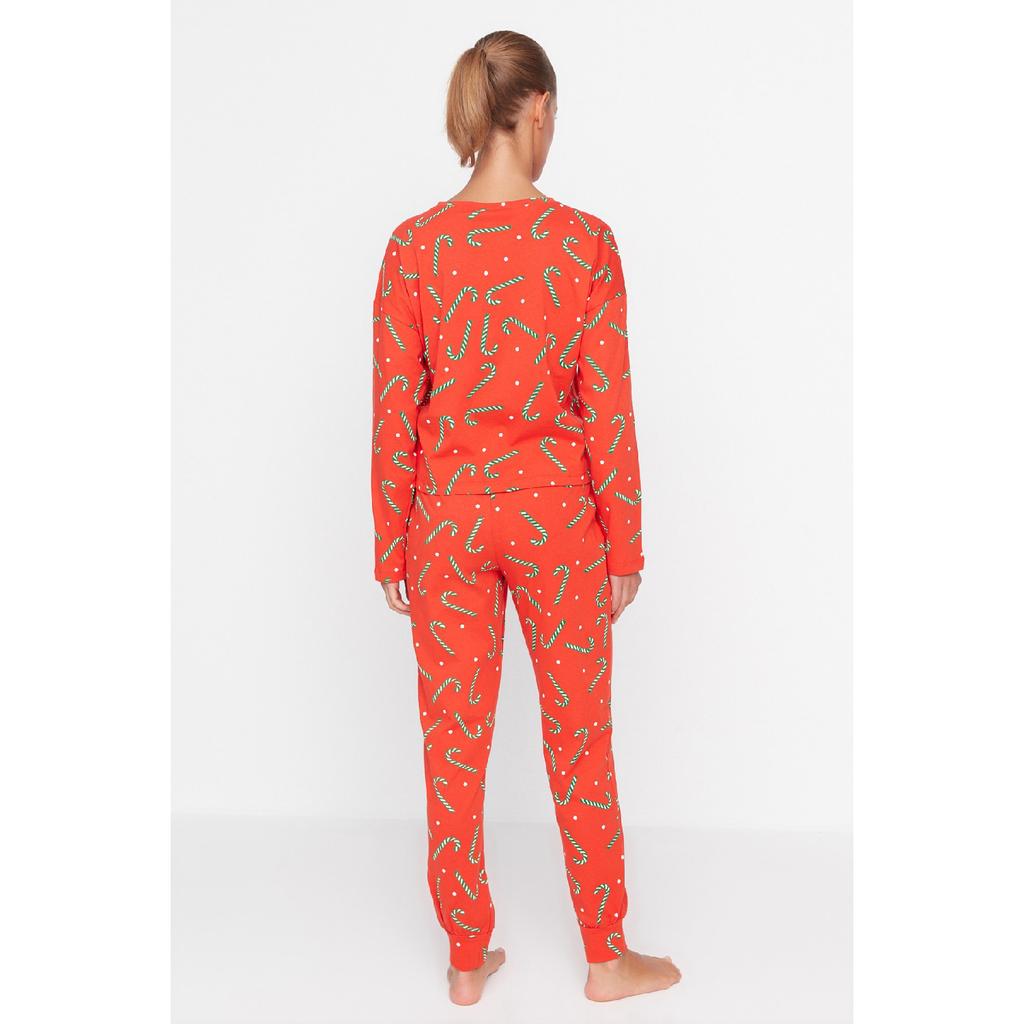 Темно-синий вязаный пижамный комплект с новогодним принтом Thmaw21pt0771