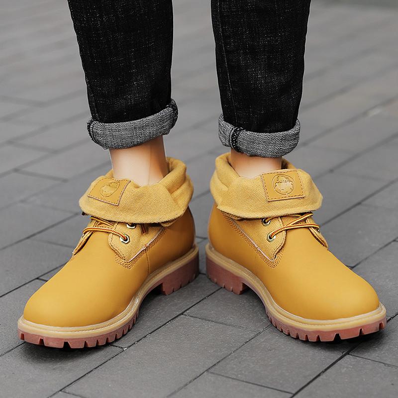 Fashion Autumn/Winter Men's Yellow Boots 2024 Fashion Quality Unisex Ankle Boots Plush Warm Leather Boots For Men High Top Work Shoes