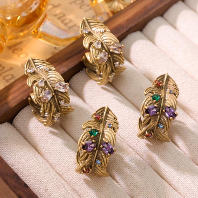 Medieval Vintage Niche Design Fashionable High-End Stud Earrings Brass Material Inlaid With Colored Zircon Autumn And Winter Retro