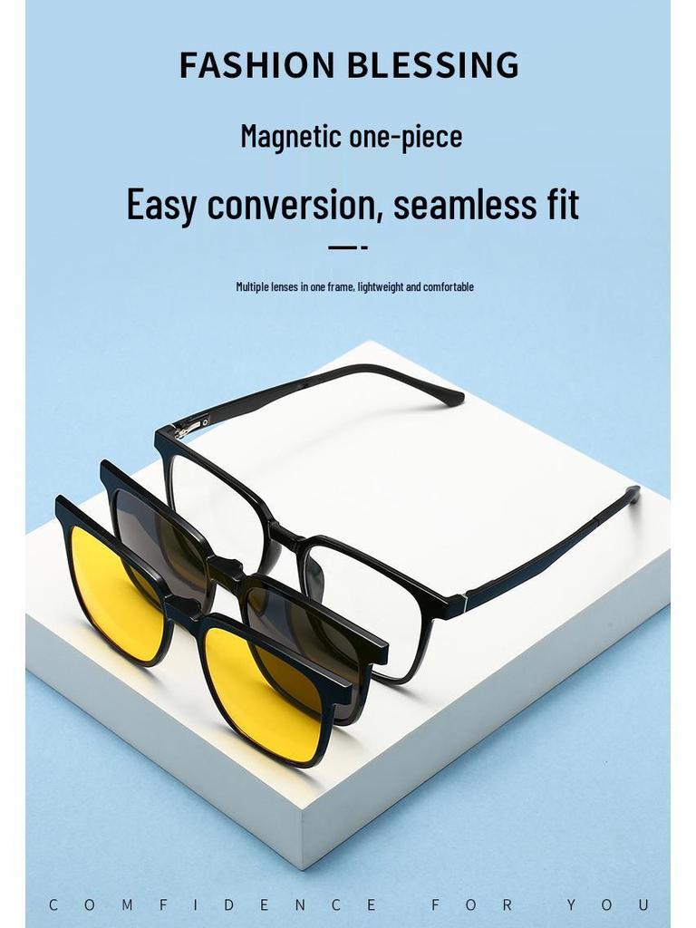 Оправы для очков от близорукости TR90 с магнитными клипсами-поляризованными солнцезащитными очками для мужчин и женщин