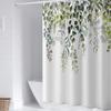 Занавеска для душа Полиэстеровая ткань Подкладка для занавески для душа 72x72 дюйма, утяжеленный край Водонепроницаемые моющиеся шторы для ванной комнаты с 12 крючками, зеленые круглые листья