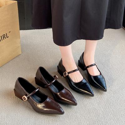 Мода 2025 Однотонные Классические Туфли-лодочки с Острым Носком Женские Весенне-осенние Большого Размера Модные Ретро Туфли Мэри Джейн с Мелким Вырезом на Высоком Каблуке