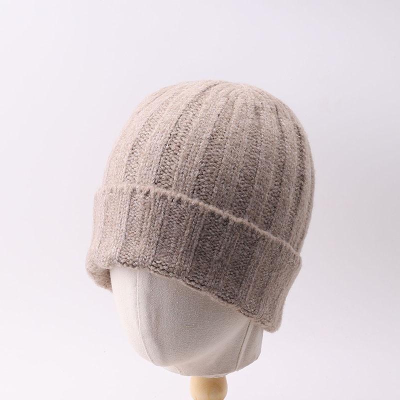 Large Head Cashmere Knit Beanie Solid Color Winter Warm Ear Flap Hat Men Women