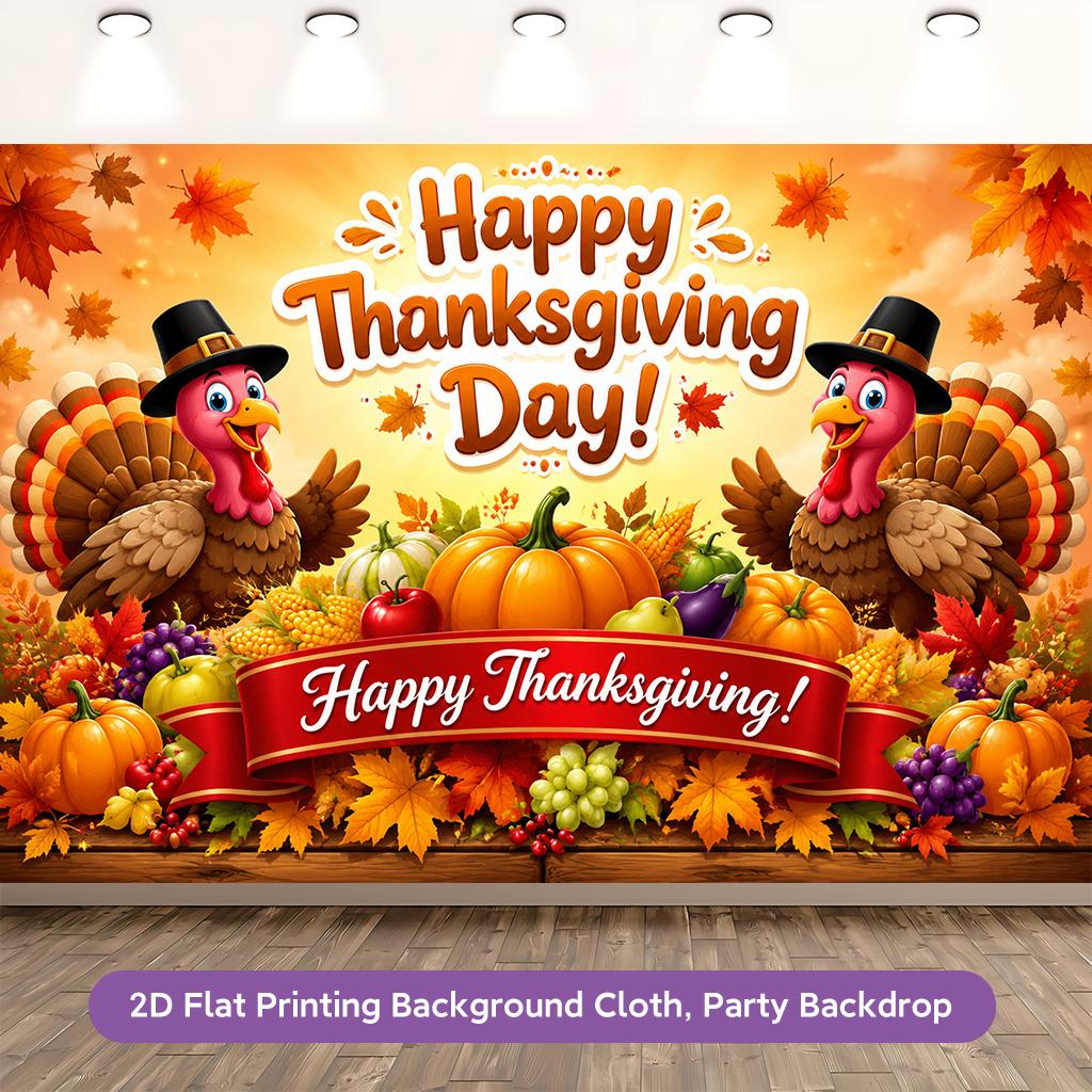 One 2D flat-print background banner and a polyester banner decoration for the joyful Thanksgiving celebration partyzyc