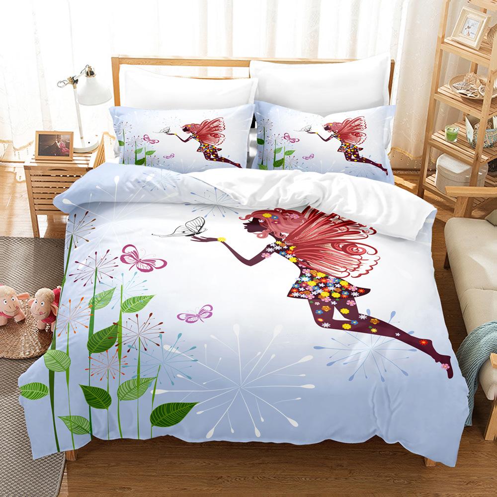 3D Single/Double Bed Flower Fairy Bedding Set Girl Room Duvet Cover 2/3pcs AU140 * 210 Full Size Children's Room Soft Home Textile