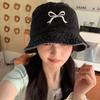 Korean Bow Embroidery Hat Sweet Washed Denim Hat Trendy Bowknot Bucket Hat  for Girls