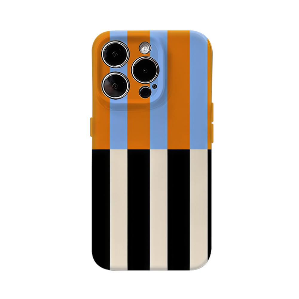 Чехол для телефона с блоками цвета и полосками, оранжево-черный, для IPhone 17AIR 16E 16 15 14 13 12 11 17 Pro Max Plus, двухслойная задняя крышка