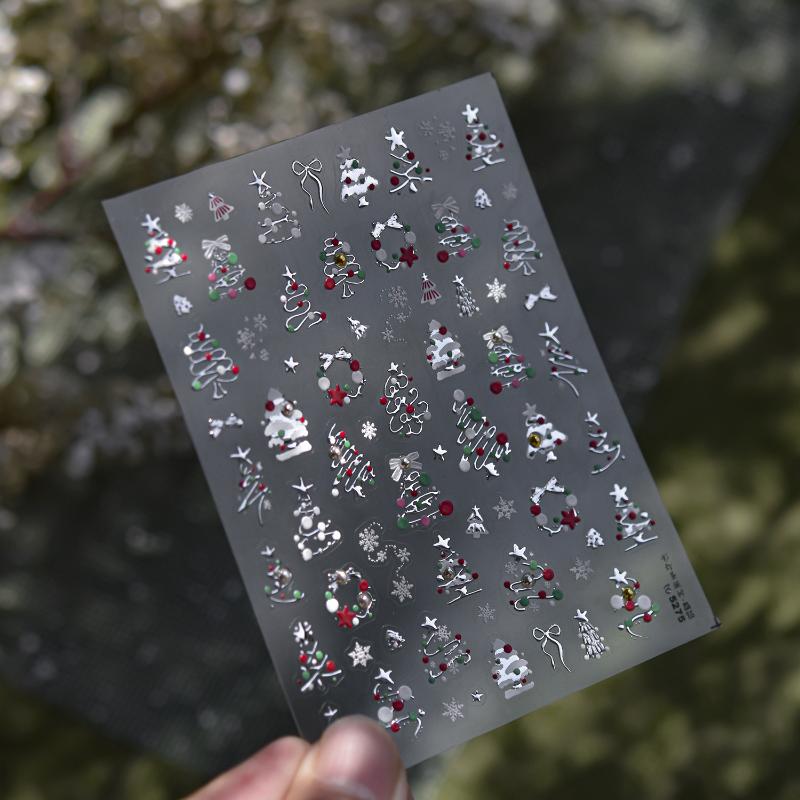 Зимнее металлическое украшение для рождественской елки, наклейки для дизайна ногтей, наклейки для ногтей DIY, милые мультяшные, хрустальный шар, Санта Клаус, маникюрные наклейки