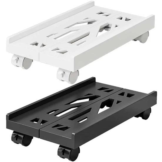 Выдвижная база с вращающимися на 360 градусов колесами. Полая конструкция для рассеивания тепла. Регулируемая ширина. Стабильная структура. Запираемый держатель ЦП.