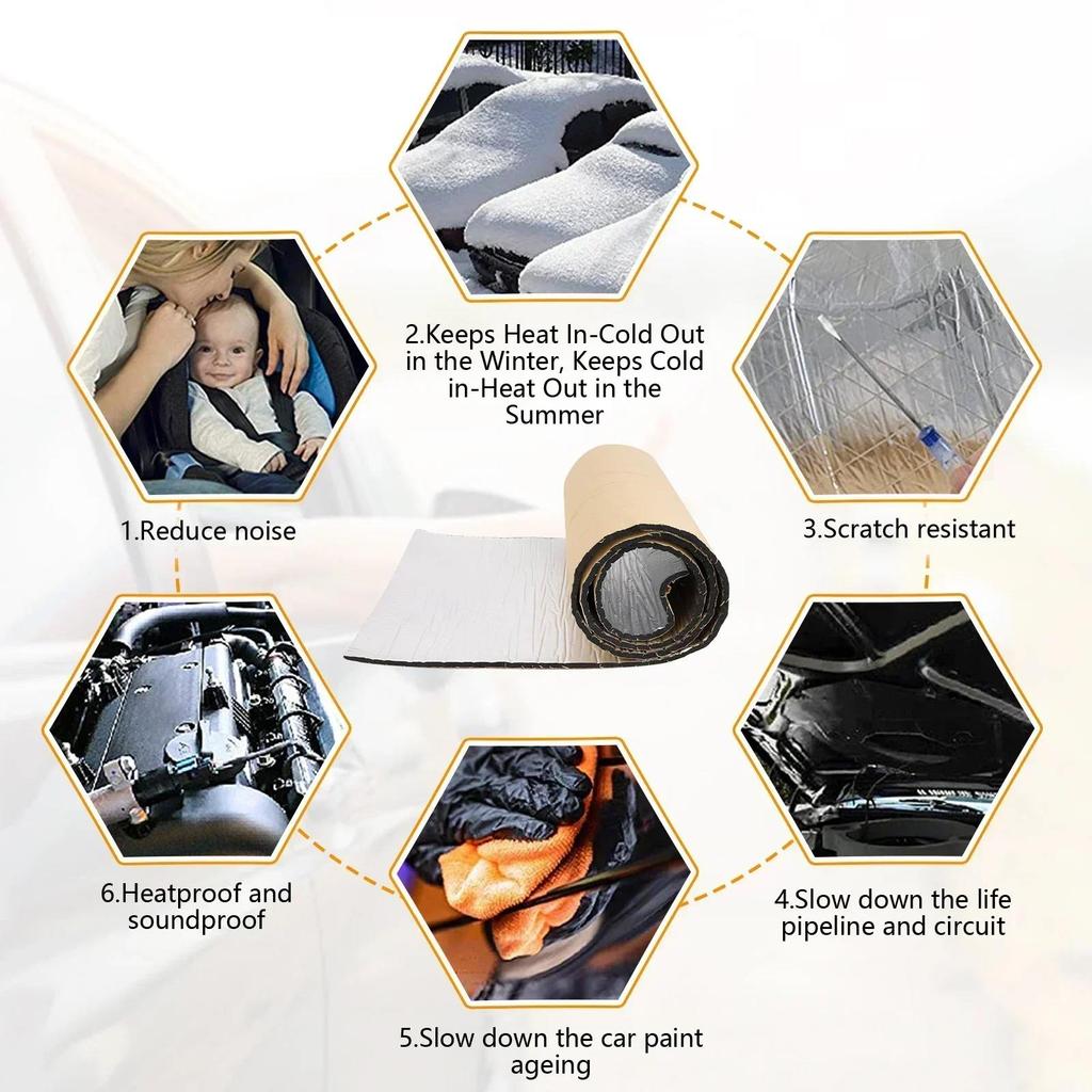 5/10mm Self Adhesive Aluminum Foil Sound Heat Proof Insulation Pad Fireproof for Car Engine Hood Door Panel Truck Van Engine Gaskets 6