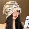 Women's Flower Hollow Slouchy 3D Hat Spring and Summer Thin Korean Style Breathable Large Head Fashionable Head-Wrapping Hat