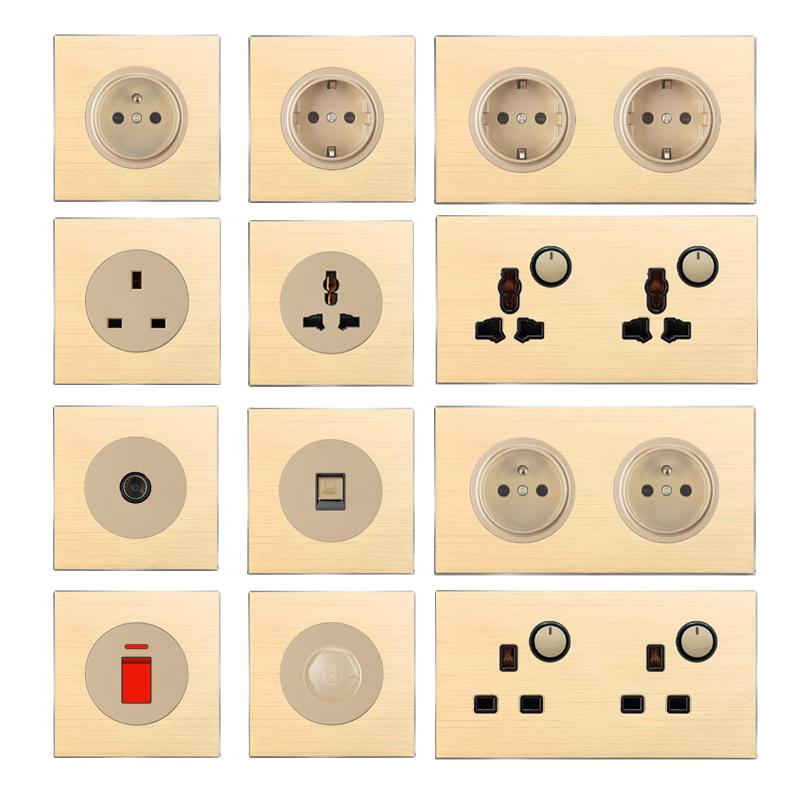 86 тип 1 2 3 4-клавишный 12-позиционный светодиодный индикаторный выключатель из алюминиевого сплава, универсальная роскошная настенная двойная розетка ЕС Франция Великобритания