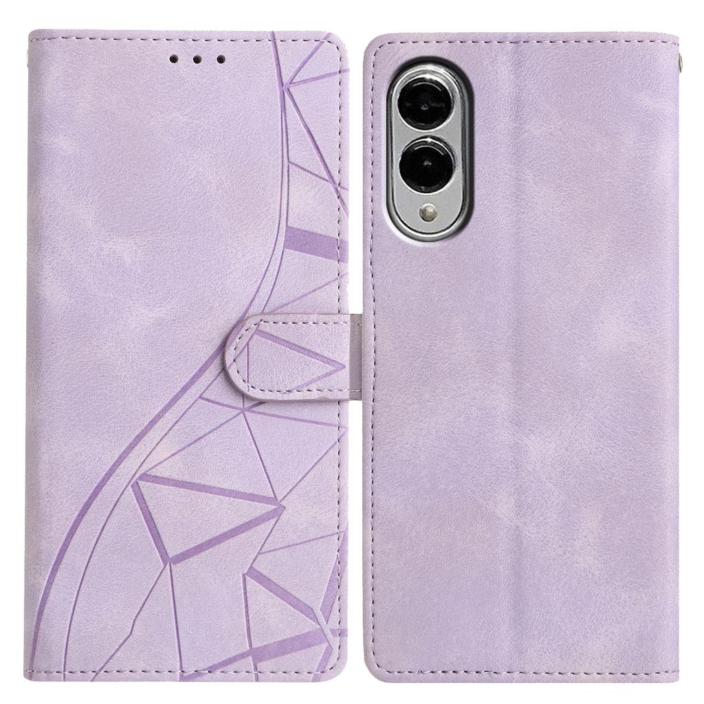 For Samsung Galaxy S25 Edge Case Wallet Stand Imprinted Triangle Pattern Leather Phone Flip Cover