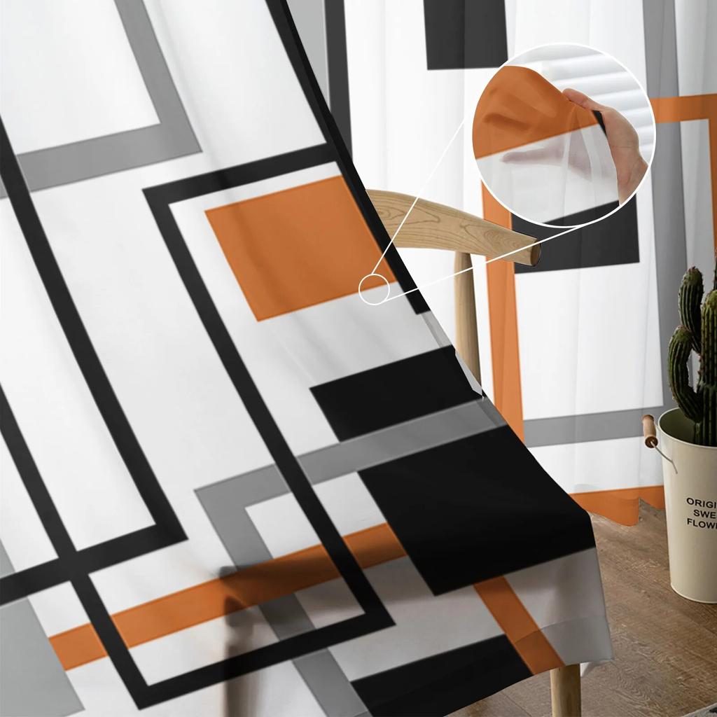 Ретро скандинавские геометрические абстрактные оранжевые прозрачные прозрачные шторы для спальни, праздничное украшение, оконная вуаль, тюлевая занавеска